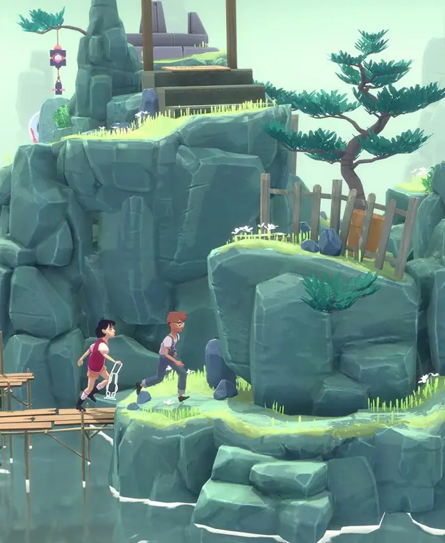 A green garden-island scene